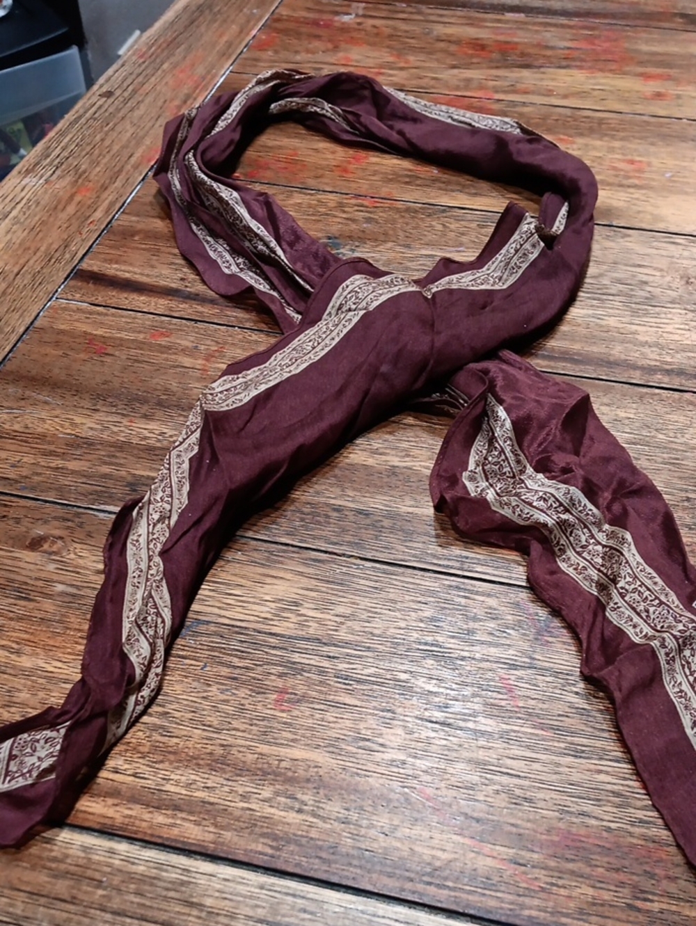 Women's Maroon Scarf with Cream Paisley Trim